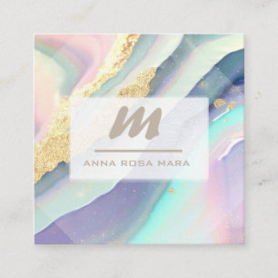 *~* PASTEL Regenboog Marmer QR Luxe Initiaal AP66 Vierkante Visitekaartje