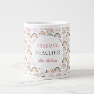 Pastel Regenboog Met Hartpatroon Geweldige Leraar Extra Grote Beker