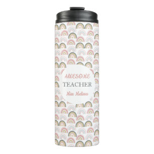 Pastel Regenboog Met Hartpatroon Geweldige Leraar Thermosbeker