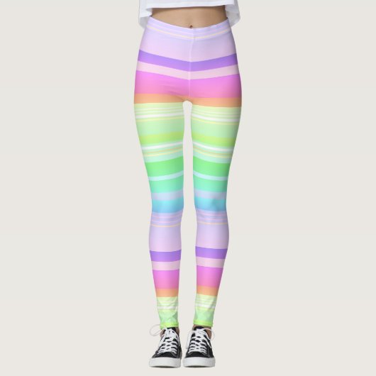 Pastel regenboog multicolor gestreept leggings (Voorkant)
