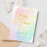 Pastel regenboog ombre gouden glitter baby shower