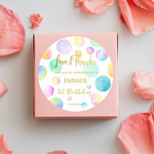 Pastel regenboog ombre stippen verjaardagsfeestje ronde sticker