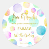 Pastel regenboog ombre stippen verjaardagsfeestje ronde sticker (Voorkant)