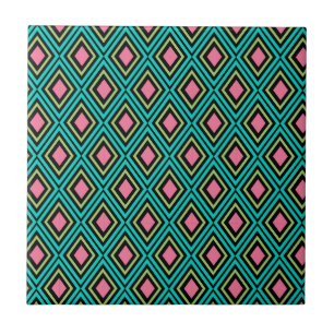 Pastel Regenboog Ruiten Geometrische Zwart Roze Bl Tegeltje