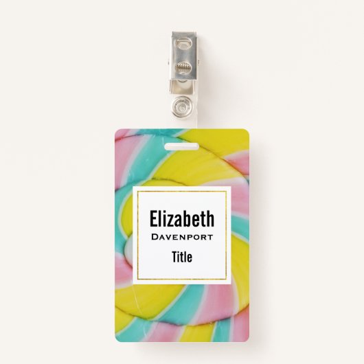 Pastel regenboog spiraal Snoep foto Badge (Voorkant met clip)