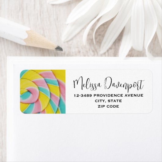 Pastel regenboog spiraal Snoep foto Etiket (Insitu)