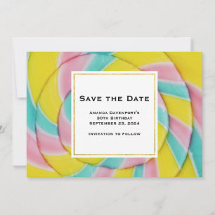 Pastel regenboog spiraal Snoep Save The Date