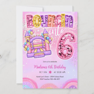 Pastel Regenboog Springhuis 6e Verjaardag Kaart