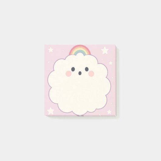 Pastel Regenboog Sticky Notes met wolken Post It (Voorkant)