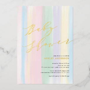 Pastel Regenboog Strepen Baby Shower Folie Uitnodi Uitnodiging
