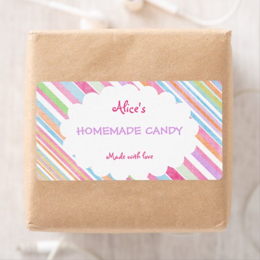 Pastel Regenboog Stripe Gepersonaliseerd Zelfgemaa Etiket (Insitu)