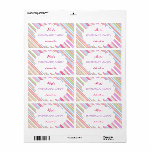Pastel Regenboog Stripe Gepersonaliseerd Zelfgemaa Etiket (Full Sheet)