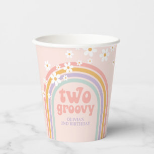 Pastel regenboog twee groovy 2e verjaardag papieren bekers
