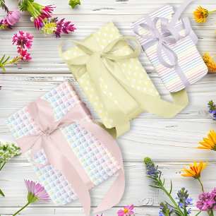 Pastel regenboog veer geel set van 3 inpakpapier vel