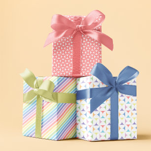 Pastel regenboog veer roze set van 3 inpakpapier vel