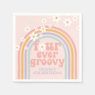 Pastel regenboog Vier Ever Groovy 4e verjaardag Servet
