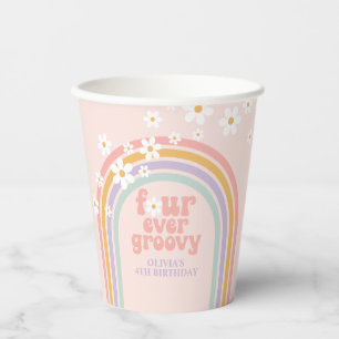 Pastel regenboog vier keer groovy 4de verjaardag papieren bekers
