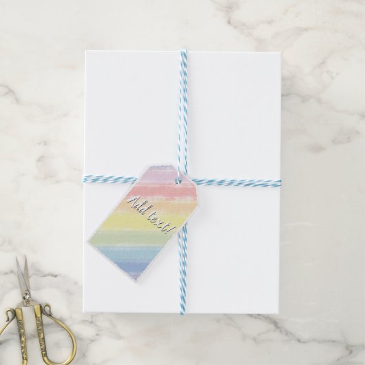 Pastel Regenboog Waterverf Achtergrond Aangepast Cadeaulabel (Met Touw)