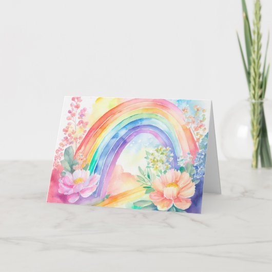 Pastel Regenboog Waterverf Bloemen Note Kaart (Voorkant)