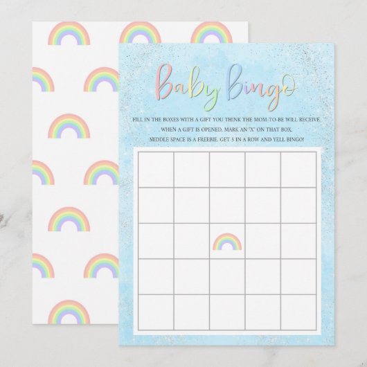 Pastel Regenboog & Wolken Baby Bingo Kaart (Voorkant / Achterkant)