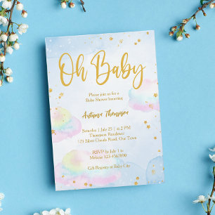 Pastel regenboog wolken glitter goud baby shower kaart