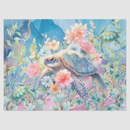 Pastel Regenboog & Zee Schildpadden Decoupage Tissuepapier (Voorkant)