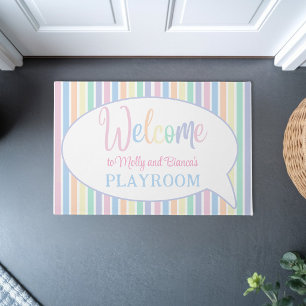 Pastel regenboogkleur gestreepte welkom kinder spe deurmat