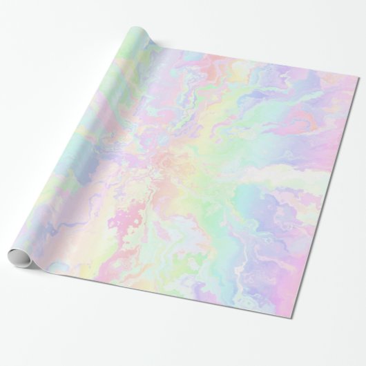 Pastel regenboogroze Floral Cadeaupapier (Uitgerold)