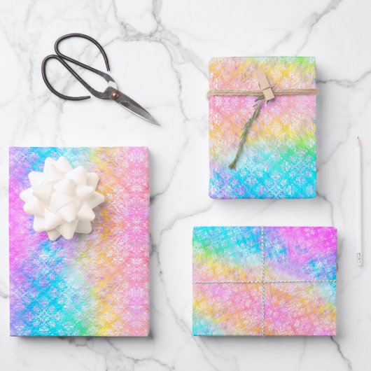 Pastel regenboogstraal Stropdas-Dye Fractal All-Oc Inpakpapier Vel (Voorkant)