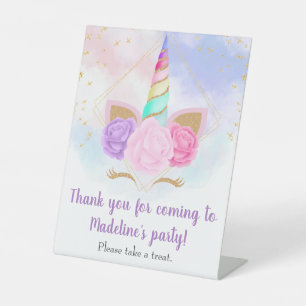 Pastel Regenboogunicorn Birthday Favor Table Reclamebord Met Voetstuk