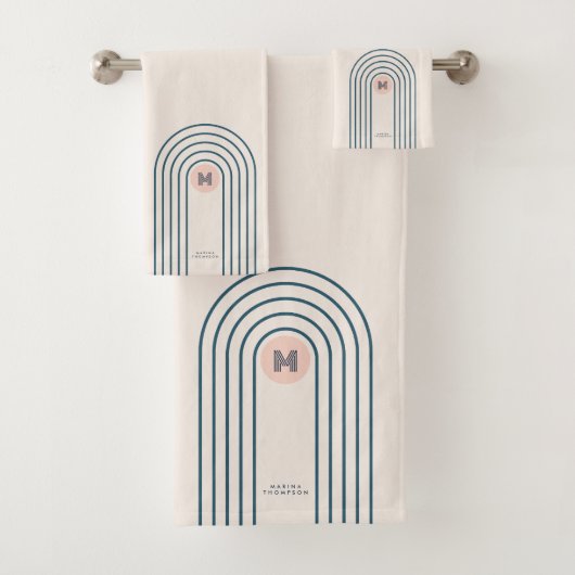 Pastel Retro Abstracte Geometrische Lijnen Boogjes Bad Handdoek (Insitu)