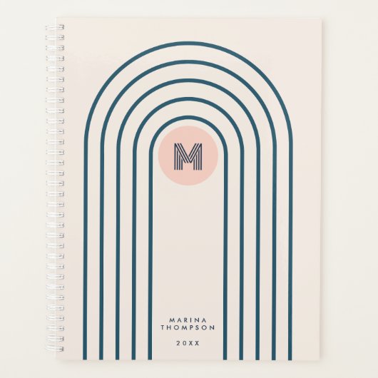 Pastel Retro Abstracte Geometrische Lijnen Boogjes Planner (Voorkant)
