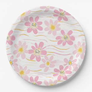 Pastel Retro Bloemen (4) Papieren Bordje