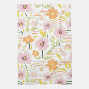 Pastel Retro Bloemen (7) Theedoek