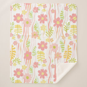 Pastel Retro Bloemendecor (3) Sherpa Deken