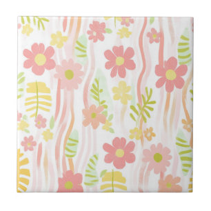 Pastel Retro Bloemendecor (3) Tegeltje