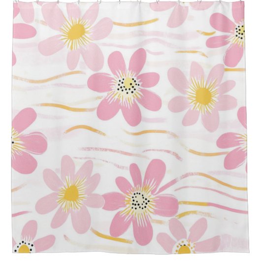Pastel Retro Bloemendesign (4) Douchegordijn (Voorkant)