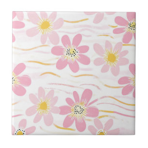 Pastel Retro Bloemmotief (4) Tegeltje
