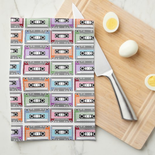 Pastel Retro Cassette Tapes Pattern Theedoek (Quarter Fold)