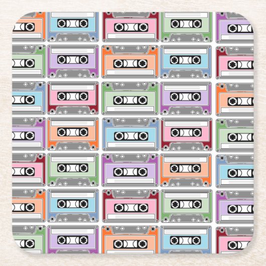 Pastel Retro Cassette Tapes Pattern Vierkante Kartonnen Onderzetter (Voorkant)