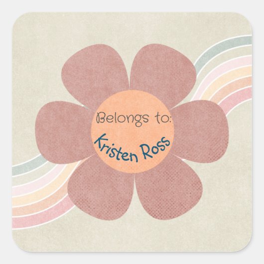 Pastel Retro Daisies & Rainbows is eigendom van St Vierkante Sticker (Voorkant)