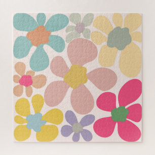 Pastel Retro golvende bloemen Legpuzzel