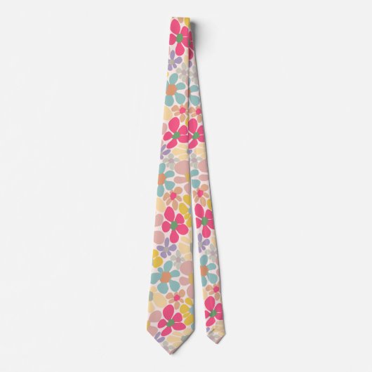 Pastel Retro golvende bloemen Stropdas (Voorkant)