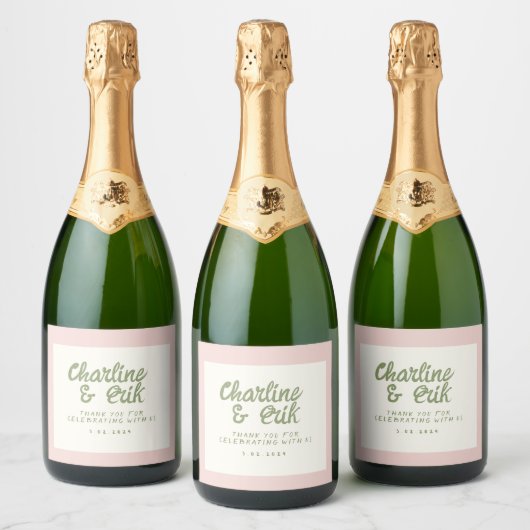 Pastel Retro Handschrift bruiloft Mousserende Wijn Sparkling Wijnetiket (Flessen)