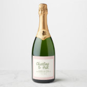 Pastel Retro Handschrift bruiloft Mousserende Wijn Sparkling Wijnetiket (Voorkant)