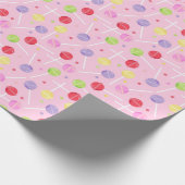 Pastel Retro Lollipops Snoep op Baby Pink Cadeaupapier (Hoek)