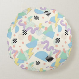 Pastel Retro Memphis Pattern Swirls Rond Kussen