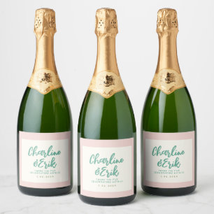 Pastel Retro Pinky Handschrift bruiloft Sparkling Wijnetiket