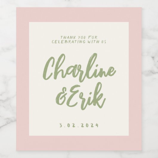 Pastel Retro Pinky Handschrift bruiloft Wijn Etiket (Enkel label)