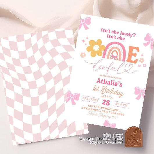 Pastel Retro Rainbow Onederful 1e verjaardag Kaart